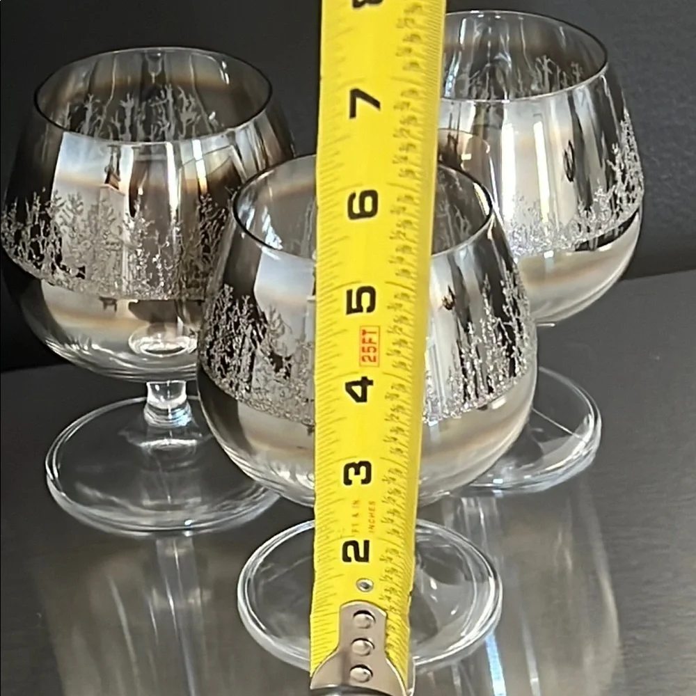 Vintage MCM 1950's Platinum Ombre Fade Snifter Glasses Raised Design (Set of 3)